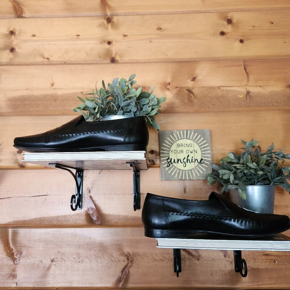 ECCO Black Leather Moc Toe Driving Penny Loafers Comfort Dress Shoes Men Sz 11 D